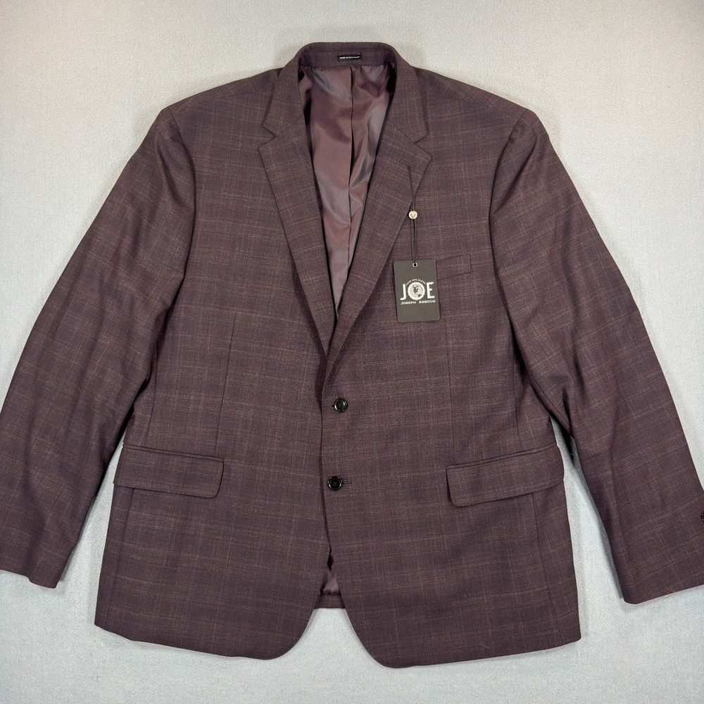 JOE Joseph Abboud Mens 50 R Brown/Burgundy Plaid Wool Blend 2 Button Sport Coat